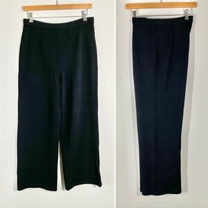 ST JOHN BASICS Black Santana Knit Trouser Wide Straight Leg Pockets Luxury 16
